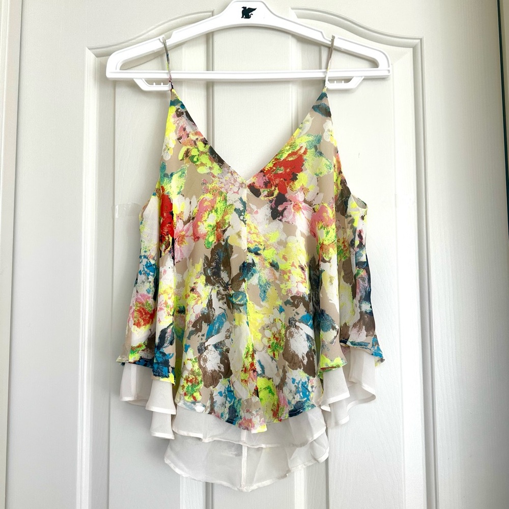 Astr Neon Abstract Print 2 Layers Tiered chiffon Camisole Top